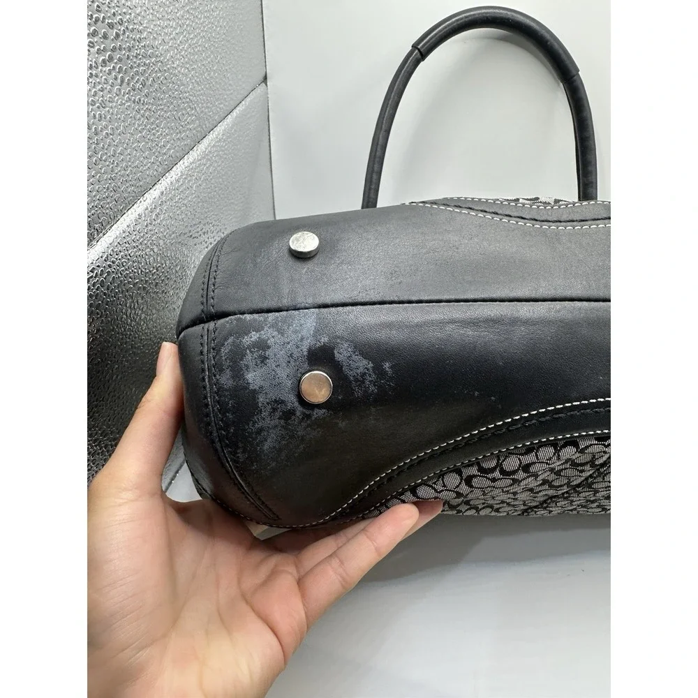 Vintage Coach F10929 Soho black signature C canvas satchel with leather trim